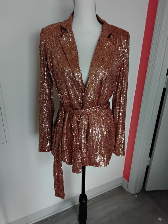 Hunter & Brown Jackets & Blazers - Sequin Tie-Waist Blazer Jacket in Copper